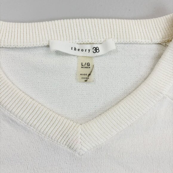 THEORY 38 Technical Street Wear Sweater Large Colorblock Ribbed Sleeve White - Picture 5 of 8